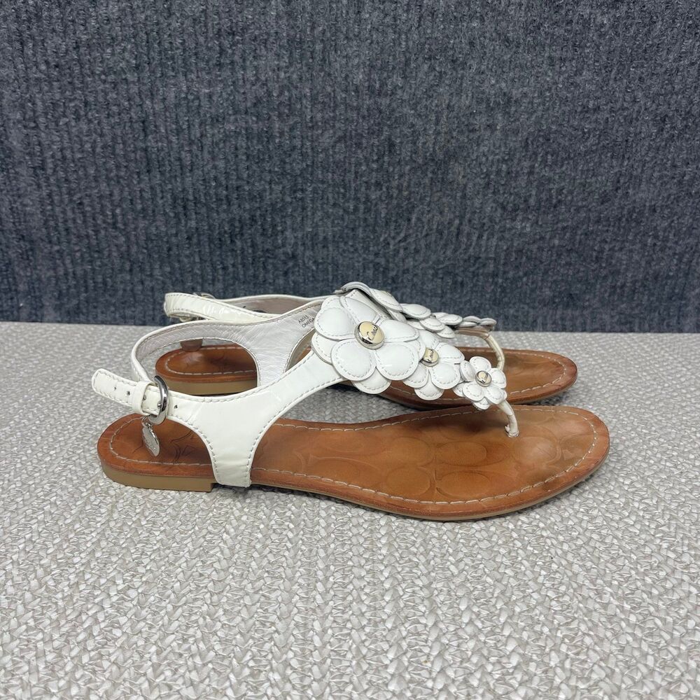 VTG Coach Omega Flower Sandals Thong Slingback White Leather Women’s 7.5 B Y2K